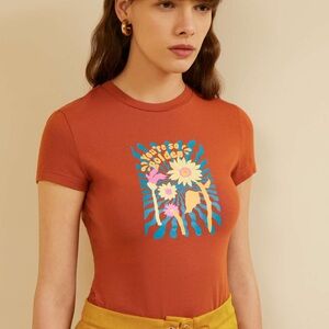 NWOT CIDER Women’s You’re So Golden Retro Stretch Cotton Printed Tee, Size Small